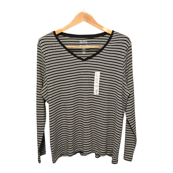 Croft & Barrow Womens The Classic Tee Size XXL Black/White Stripe V-Neck NWT - Picture 2 of 11